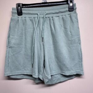 LINGSWALLOW Women's Waffle Knit Lounge Shorts Light Green Drawstring Size Small